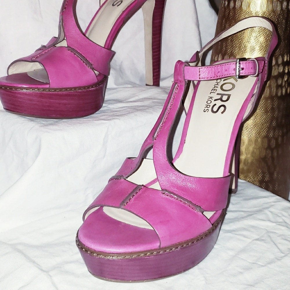 Kors Hot Pink Fuchsia Leather Platform Sandal